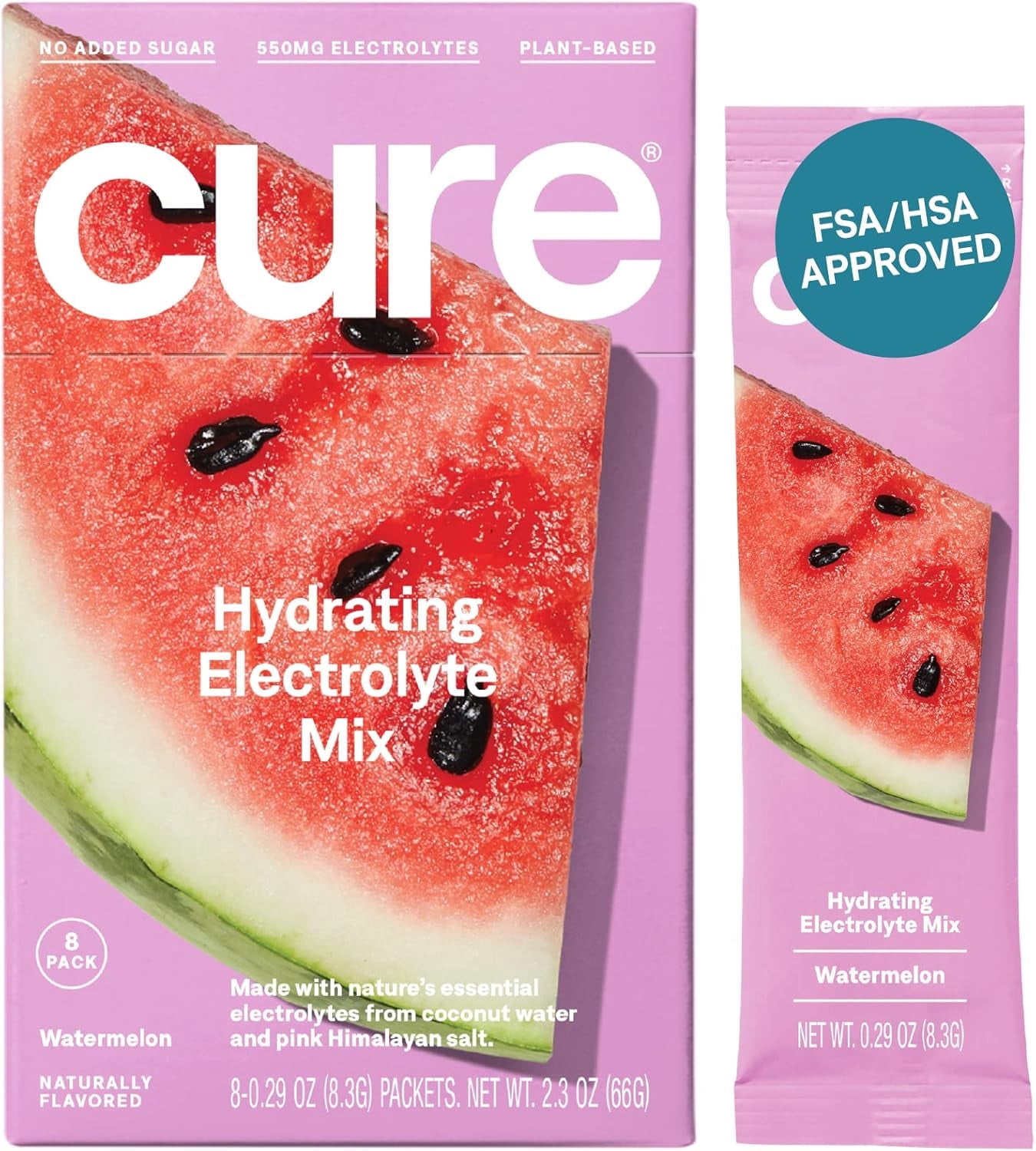 Cure Hydration Plant-Based Electrolyte Drink Mix, Watermelon, 2.3 oz