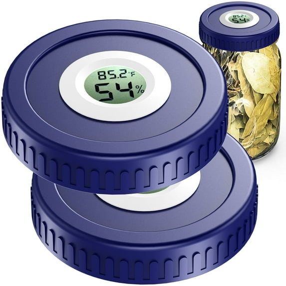 Cure Lid For Mason Jar Hygrometer Thermometer Small Digital 86MM Wide Mouth Electronic Herbs Harvest Lid Temperature Humidity LCD Display Fahrenheit/Centigrade For Mason Jar 2PCS