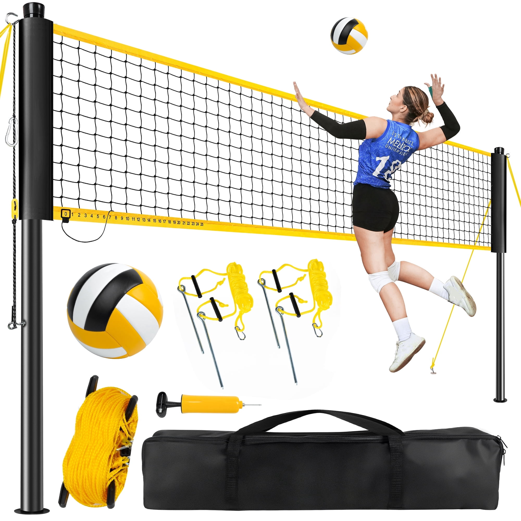 CureCalor Volleyball Net Set, 3 Heights Adjustable for Beach Backyard, PU Volleyball with Carrying Bag and Pump