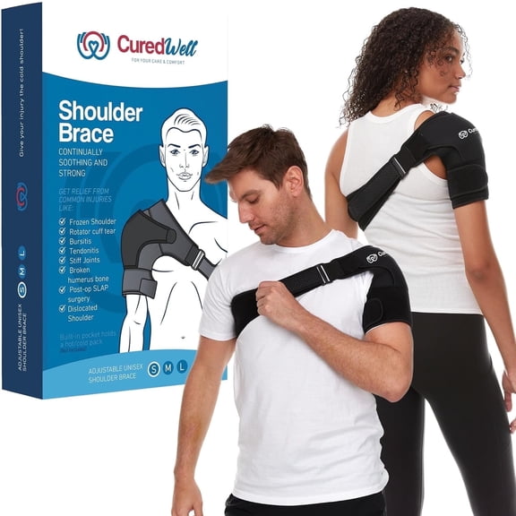 CuredWell Torn Rotator Cuff & Shoulder Brace Sling Compression Sleeve for Men and Women, Small