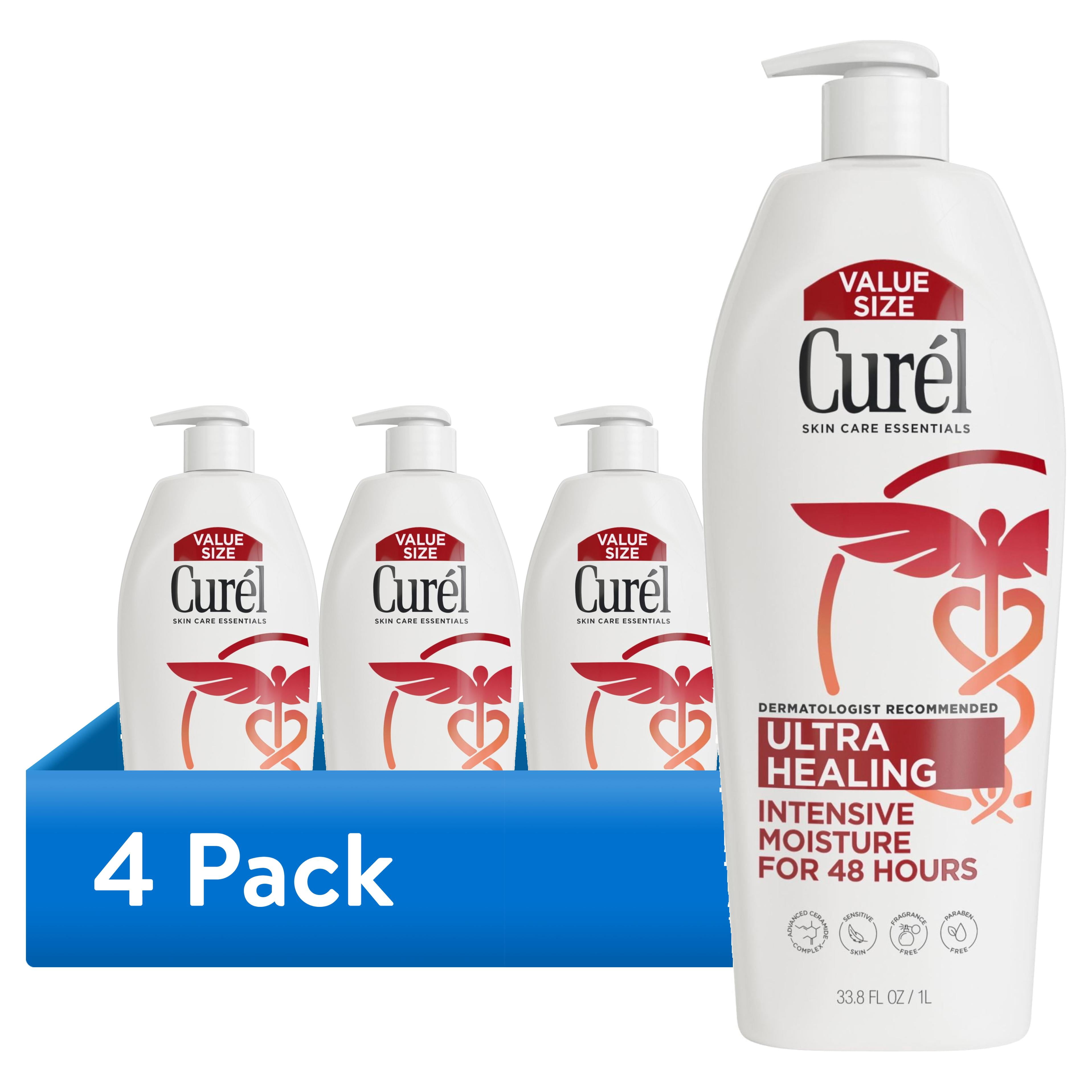 (4 pack) Curel Ultra Healing Body Lotion, Extra-Dry Sensitive Skin Moisturizer, Fragrance-Free, 33.8 fl oz