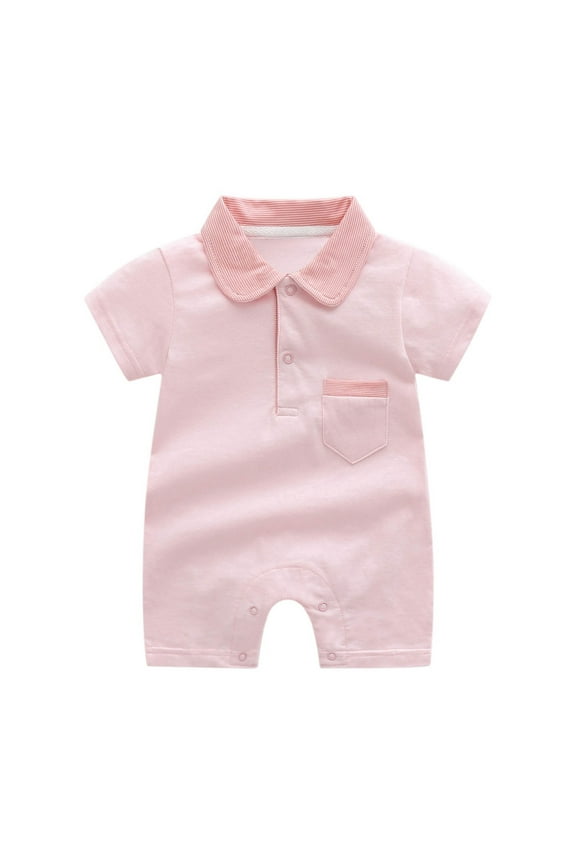 Baby Boy Golf Outfit Short Sleeve Golf Polo Romper Lapel Button Jumpsuit Clothes 0 3 6 9 12 18 24 Months,Pink 6-9 Months