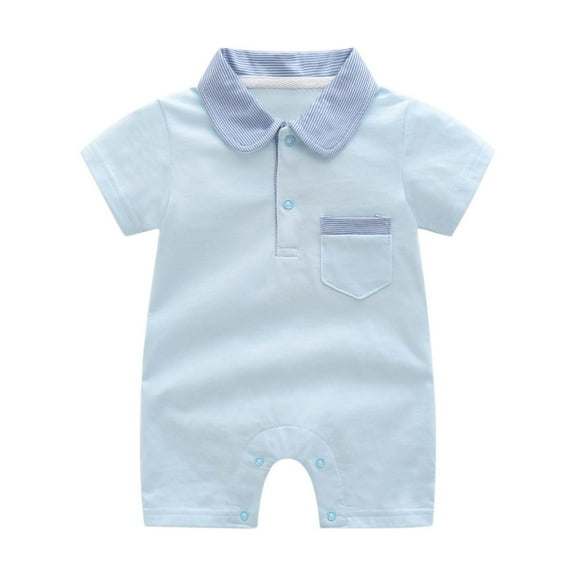Curenmufel Baby Boy Golf Outfit Short Sleeve Golf Polo Romper Lapel Button Jumpsuit Clothes 0 3 6 9 12 18 24 Months,Sky Blue 3-6 Months