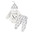 thumbnail image 1 of Curenmufel Baby Boy Outfits Fall Season Newborn Baby Boy Clothes Long Sleeve Letter Print Romper and Pants with Hat Coming Home Outfit 3Pcs 0 3 6 9 12 18 24 Months (White,0-3 Months), 1 of 7
