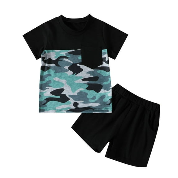 Curenmufel Baby Boy Summer Clothes Toddler Baby Boy Outfit Short Sleeve T-shirt and Drawstring Shorts 2 Piece Clothing Sets (Black,Size 2-3 Years)