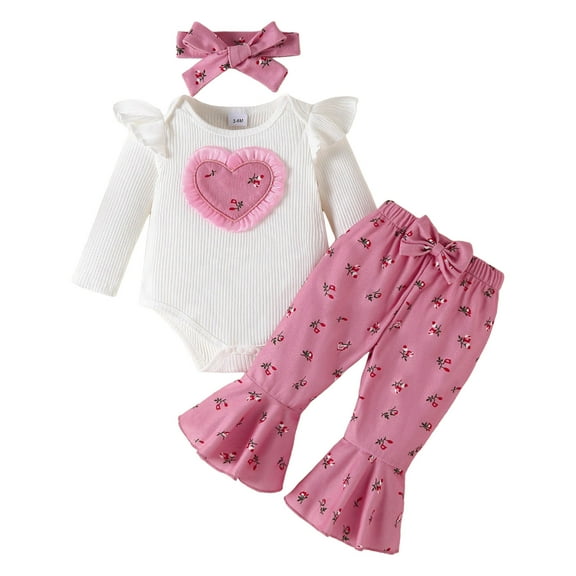 Curenmufel Baby Girl Clothes Baby Girl Fall Outfits Newborn Infant Cutest Romper Shirt Pants Hat 3Pcs Clothes Set 0 3 6 9 12 18 24 Months (White,3-6 Months)