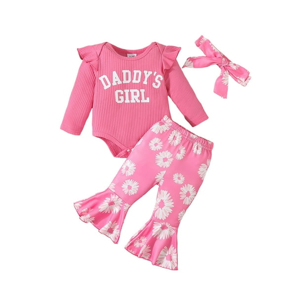 Curenmufel Baby Girl Outfits Winter Newborn Baby Girl Clothes Outfits Infant Romper Ruffle Pants Cute Toddler Baby Girl Clothes Set 0 3 6 9 12 18 24 Months (Hot Pink,0-3 Months)