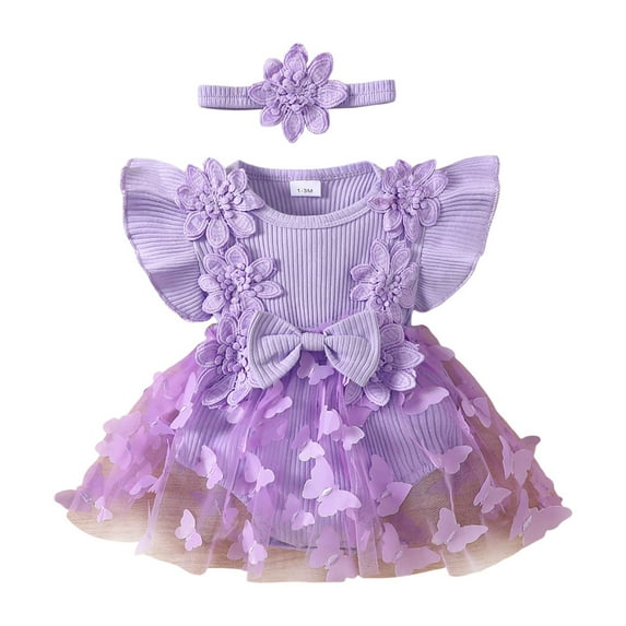 Curenmufel Baby Girl Romper Baby Girl Birthday Outfit Romper Tutu Skirt Headband Cake Smash Clothes 0 3 6 9 12 18 24 Months (Purple,Size 9-12 Months)