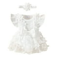 thumbnail image 1 of Curenmufel Baby Girl Summer Dress Baby Girls Daisy Romper Bowknot Bodysuit+Headband Short Sleeve Playsuits Floral Jumpsuit Summer Clothes 0 3 6 9 12 18 24 Months (White,Size 1-3 Months), 1 of 7