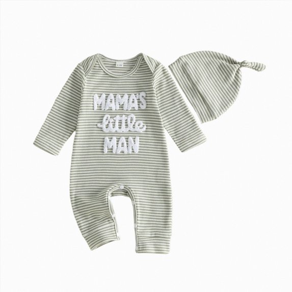 Curenmufel Baby Rompers Boys Letter Print Snap Closure Striped (Light Green,3-6 Months)