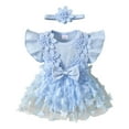 thumbnail image 1 of Curenmufel Birthday Dress for Girls Baby Girl Summer Clothes Lace Mesh Flower Short Sleeve Romper Tutu Dress Princess Dress Cake Smash Dress 0 3 6 9 12 18 24 Months (Blue,Size 3-6 Months), 1 of 8