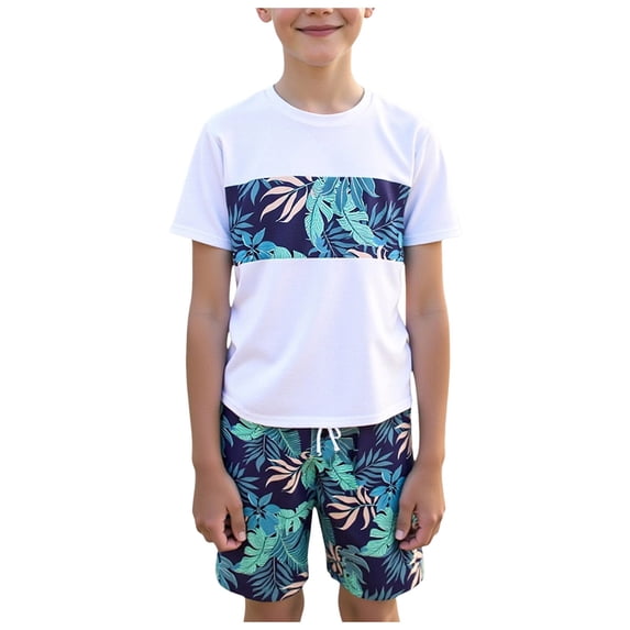 Curenmufel Boy's 2-Piece Swimsuit Set, Rash Guard & Swim Trunks 2-Pack Bundle for Kids and Teens 12-16 Years (White,Size 16 Years)