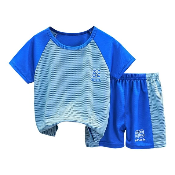 Curenmufel Boys Loose Athletic Short-Sleeve Shirt and Active Mesh Shorts Set Kids Active Short Set 1T 2T 3T 4T 5T 6T 7T 8-13 Years (Light Blue,5-6 Years)