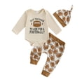 thumbnail image 1 of Curenmufel Coming Home Outfit Boy Winter Baby Boy Western Clothes Letter Long Sleeve Romper Hat Pattern Pant Newborn 3Pcs Country Outfit 0 3 6 9 12 18 24 Months (Beige,3-6 Months), 1 of 3