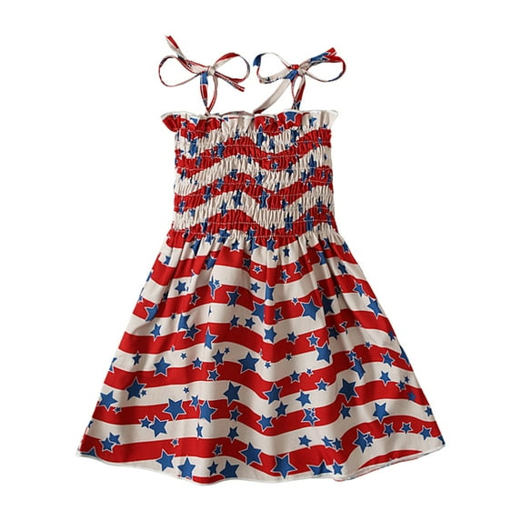 Curenmufel Dress for Girls Toddler Girls American Flag Dress USA Stars Striped Kids Patriotic Summer Clothe 4th of July Outfit for Girl Party 12 18 24 Months 2T 3T 4T 5T,Red 18-24 Months