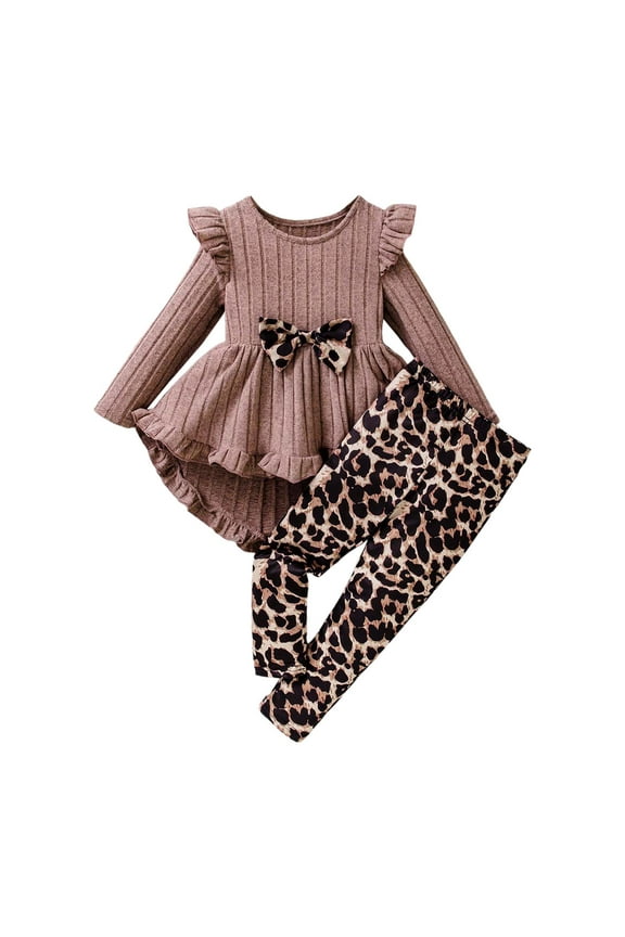 Girl Fall Outfit Girls Clothes Kids Fall Winter Outfits Long Sleeve Top Pants Casual Little Girl Clothing Size 6T 7T (Khaki,6-7 Years)