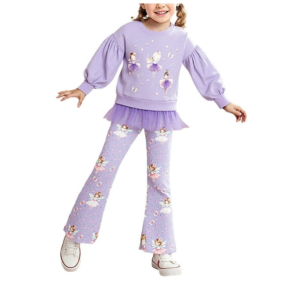 Curenmufel Girl Fall Outfit Girls Sweatsuit Set Cute Sweatshirt & Jogger Pants Casual Outfuts Set Size 6-7 (Purple,6-7 Years)