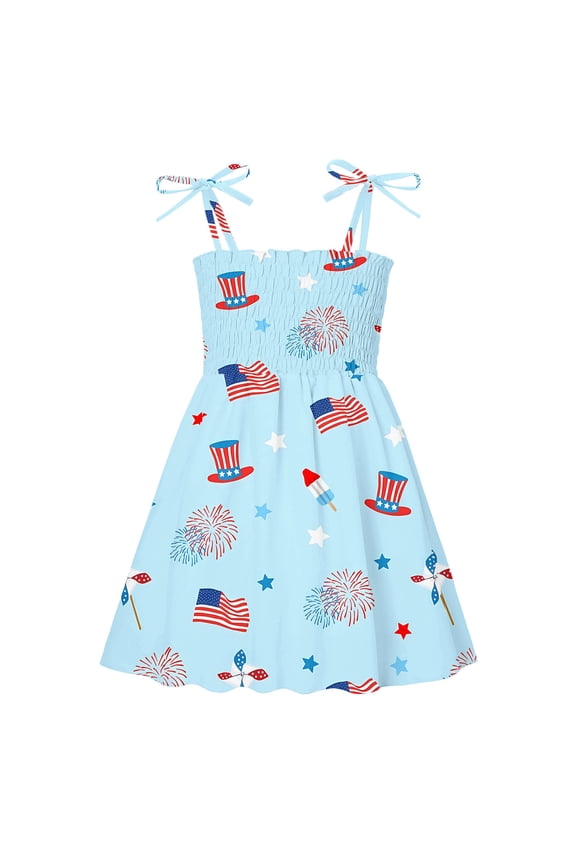Girls Dresses Special Occasion Baby Girls 4th of July Straps Dress American Flag Stars Striped Sundress Independence Day Patriotic Outfits 12 18 24 Months 2T 3T 4T 5T,Sky Blue 12-18 Months