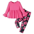 thumbnail image 1 of Curenmufel Girls Fall Clothes Girls 2 Piece Outfits Long Sleeve Graphic Print Top and Pants Set Size 5T 6T (Hot Pink,5-6 Years), 1 of 9