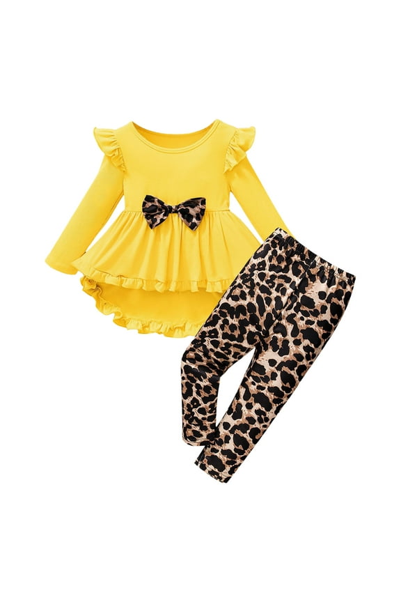 Girls Fall Outfits Little Girls Clothes 2 Piece Outfit Kids Long Sleeve T Shirt Pant Set Cute Winter Outfits for Girl 3T 4T 5T 6T 7T (Yellow,3-4 Years)