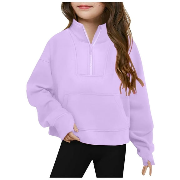 Curenmufel Girls Half Zip Sweatshirt Fleece Quarter Zip Pullover Sweatshirts Fall Clothes for Teen Girls Thumb Hole 5T 6T 7-8 8-10 10-12 12-14 (Purple,5-6 Years)
