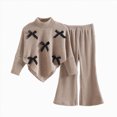 thumbnail image 1 of Curenmufel Girls Knit Set Ribbed Mock Neck Long Sleeve Top with Bow Detail and Flared Pants Size 7-8, 1 of 9