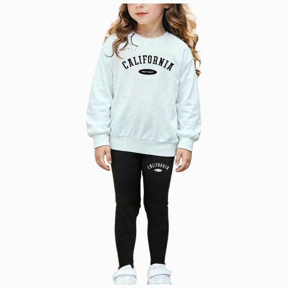 Curenmufel Girls Letter Print Set Graphic Crewneck Sweatshirt and Skinny Pants 3T 4T