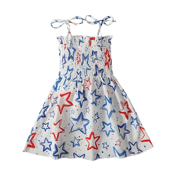 Curenmufel Girls Summer Dress Toddler Girls American Flag Dress USA Stars Striped Kids Patriotic Summer Clothe 4th of July Outfit for Girl Party 12 18 24 Months 2T 3T 4T 5T,Beige 5-6 Years