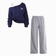 thumbnail image 1 of Curenmufel Girls Sweatshirt Set Off Shoulder Long Sleeve Top Bow Detail Wide Leg Pants Outfit Size 15-16, 1 of 9