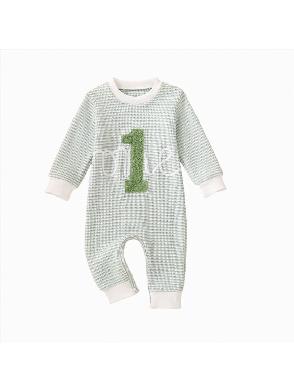 Neutral Baby Clothes Letter Print Snap Closure Sentimental Slogan (Green,6-12 Months)