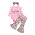 thumbnail image 1 of Curenmufel Newborn Girl Outfits Baby Girl Clothes Ruffle Romper Print Bell Bottoms Outfits for Girls Newborn Cute 2Pcs Set 0 3 6 9 12 18 24 Months (Pink,9-12 Months), 1 of 9