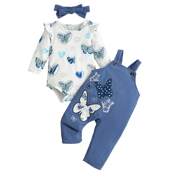 Curenmufel Newborn Girl Outfits Long Sleeve Fall Outfits Baby Girl Newborn Rib Knit Bodysuit Romper Pants Headband Hat Baby Girl Coming Home Outfit 0 3 6 9 12 18 24 Months (Blue,0-3 Months)