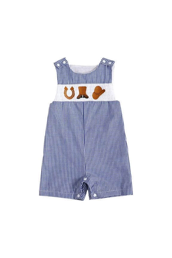 Romper Toddler Boy Clothes Smocked Romper Farm Baby Animal Print Jumpsuit Sleeveless Overalls Spring Summer Kids Bodysuit 0 3 6 9 12 18 24 Months 2T 3T 4T (Blue,Size 12-18 Months)