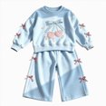 thumbnail image 1 of Curenmufel Playwear Girls Tracksuit Long Sleeve Crewneck Top and Long Pants 3T 4T (Light Blue,3-4 Years), 1 of 5