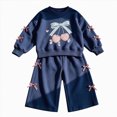 thumbnail image 1 of Curenmufel Playwear Girls Tracksuit Long Sleeve Crewneck Top and Long Pants 5T 7T (Navy,5-7 Years), 1 of 5