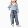 thumbnail image 1 of Curenmufel Spring Casual Attire Set for Kids Girls Long Sleeve Top Matching Denim Long Pants Everyday Outfit 4T 5T (Light Blue,4-5 Years), 1 of 9