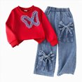 thumbnail image 1 of Curenmufel Spring Fall Clothing Set for Toddler Girls Long Sleeve Top Matching Denim Bottoms School Outfit 6T (Red,6 Years), 1 of 6