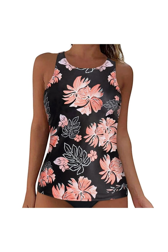 Tankini Tops for Women Swimwear Top Only Tummy Control Bathing Suit Top No Bottom (Light Pink,L)