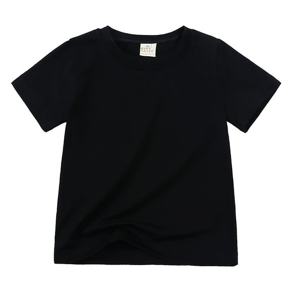 Curenmufel Toddler Baby Boy Girl Short Sleeve Crew Neck T Shirt Pullover Summer Basic Tee Solid Casual Clothes 12 18 Months 2T-7T(Black,12-24 Months)