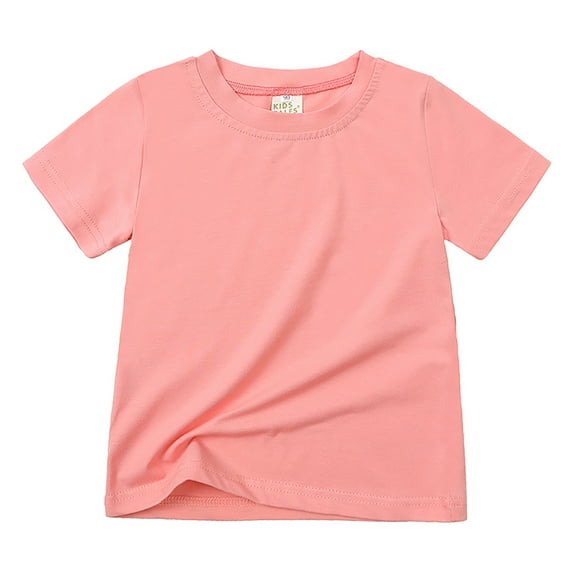 Curenmufel Toddler Baby Boy Girl Short Sleeve Crew Neck T Shirt Pullover Summer Basic Tee Solid Casual Clothes 12 18 Months 2T-7T(Pink,6-7 Years)