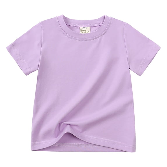 Curenmufel Toddler Baby Boy Girl Short Sleeve Crew Neck T Shirt Pullover Summer Basic Tee Solid Casual Clothes 12 18 Months 2T-7T(Purple,6-7 Years)