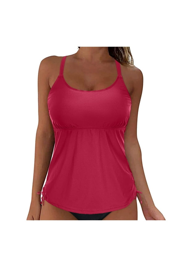 Women's Tankini Top Swimwear Top Only Tummy Control Bathing Suit Top Modest Swim Tank Tops No Bottom (Wine,M)