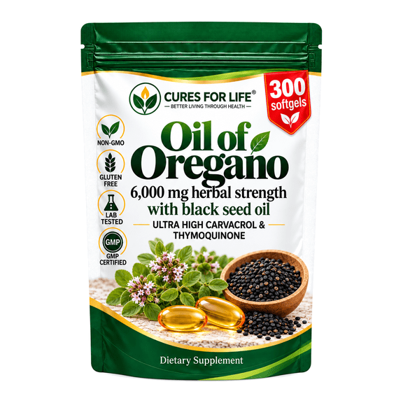 Cures For Life Oil of Oregano Softgels with Black Seed Oil, 6,000 mg Herbal Strength, 165 mg Carvacrol, 300 Softgels