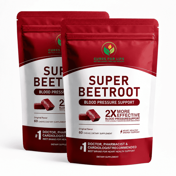 Cures For Life Super Beetroot Supplement, Blood Pressure, Nitric Oxide, Circulation & Heart Health Support, 120 Soft Chews, 2 Pack