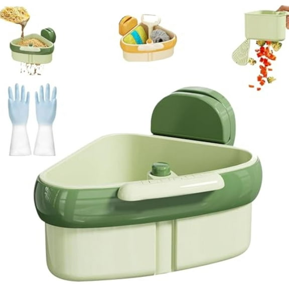 Curetoaway Suction Cup Sink Corner Rack, Wideous Suction Cup Sink Corner Rack, Food Waste Catcher for Sinks with Fine Mesh Drain Hole, Corners Sinks Trash Catcher for Food Waste (1 pcs Green)