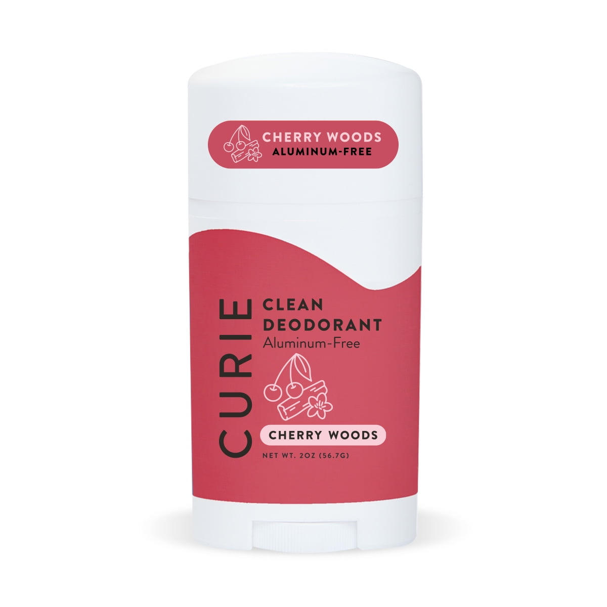 Curie Natural Deodorant Stick, Cherry Woods, Aluminum-Free, for Men and Women, 2 oz