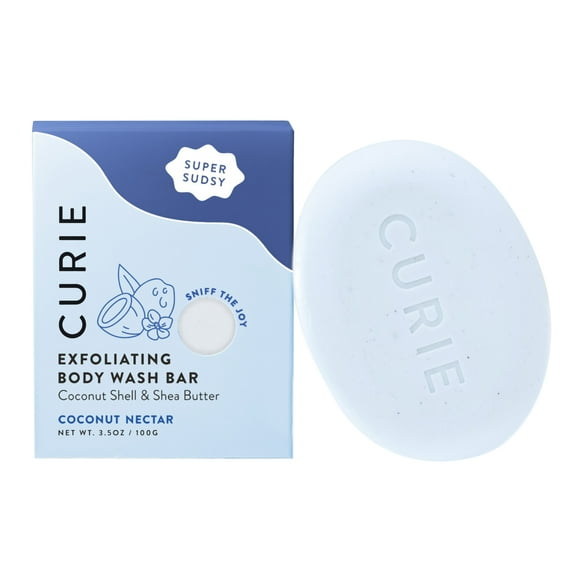 Curie Exfoliating Body Wash Bar Soap, Coconut Nectar, for Men and Women, 3.5 oz
