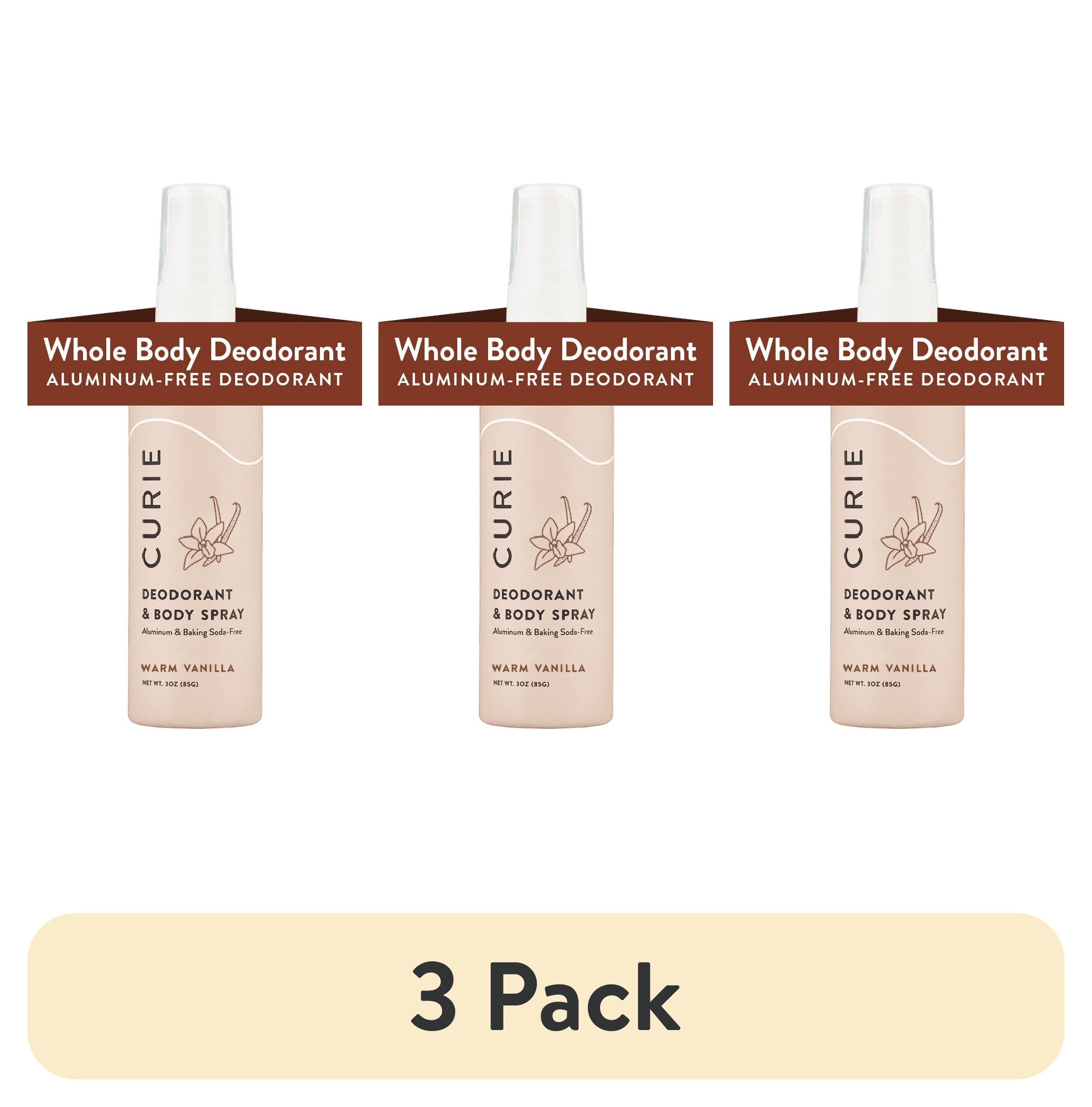 (3 pack) Curie Whole Body Deodorant Spray, for Men and Women, Aluminum