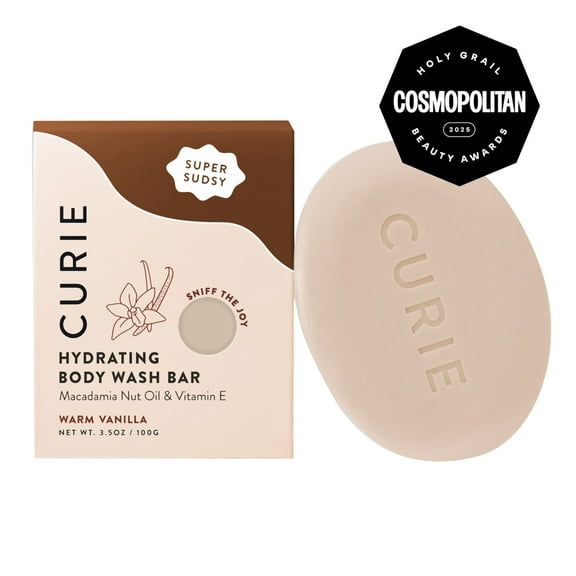 Curie Hydrating Body Wash Bar Soap, Warm Vanilla, for Men and Women, 3.5 oz