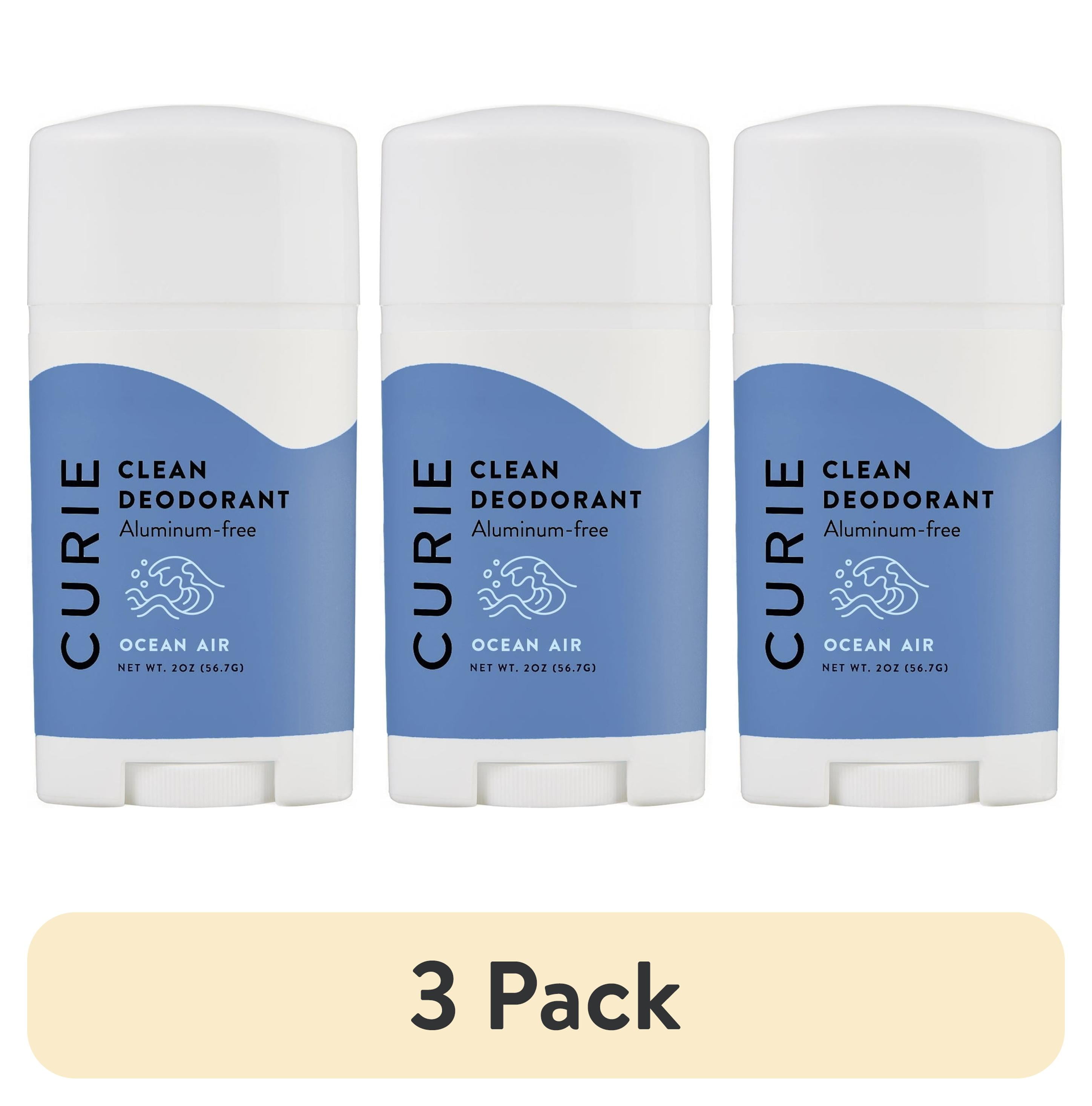 (3 pack) Curie Natural Deodorant Stick, Ocean Air, for Men and Women, Aluminum-Free, 2 oz